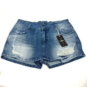 Women's Ripped Mini Denim Skort Mid Waist 2XL